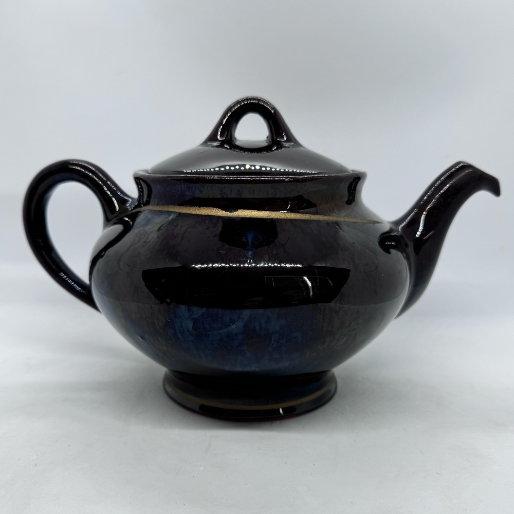 Vintage Royal Canadian Art Pottery Dripless Teapot Handpainted Brown & Gold